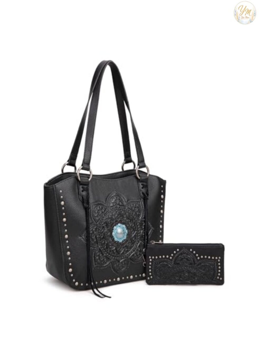 Western Tooling Tote Bag with Wallet Set for Women Faux Leather Vintage